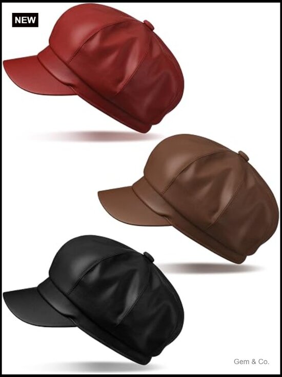 3 Pcs Vintage Newsboy Hats PU Leather Fiddler Cap main image 6